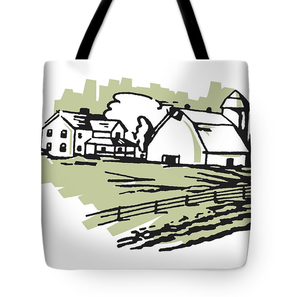 Agriculture Tote Bag featuring the drawing Farm Scene #1 by CSA Images