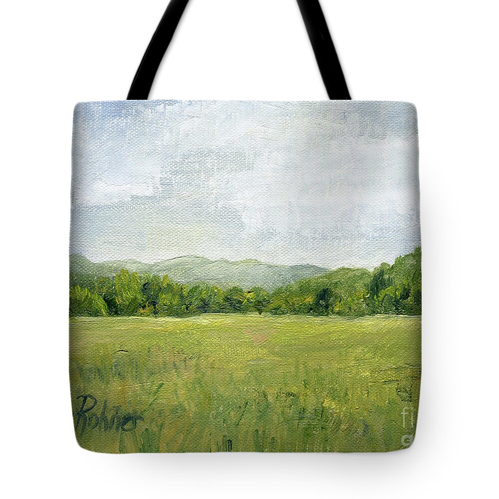 Pastures Tote Bag featuring the painting Fields Meet Mountains by Laurie Rohner
