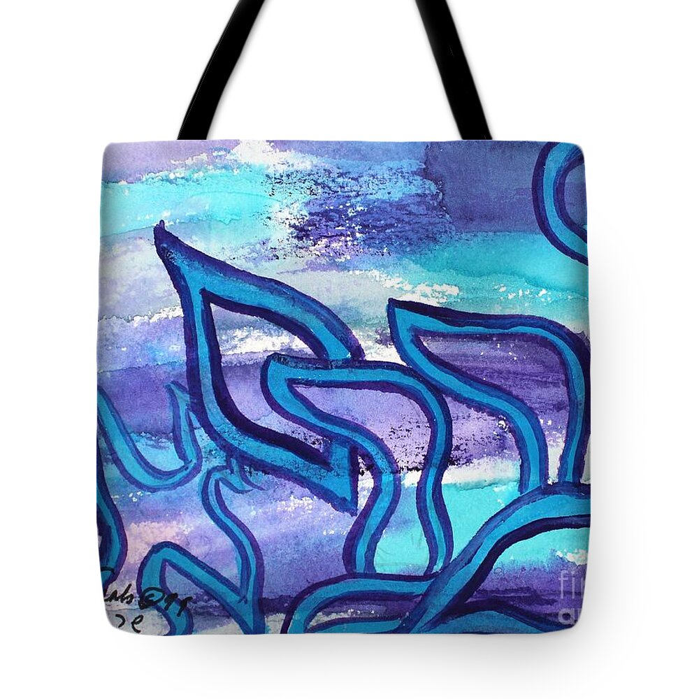 Hebrewletters.com Sarahleah Hankes Saralaya Tote Bag featuring the painting GABRIELLE nfm2-49 #1 by Hebrewletters SL