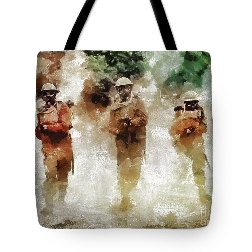 Gas Tote Bag featuring the painting Gas Attack, World War Two #1 by Esoterica Art Agency