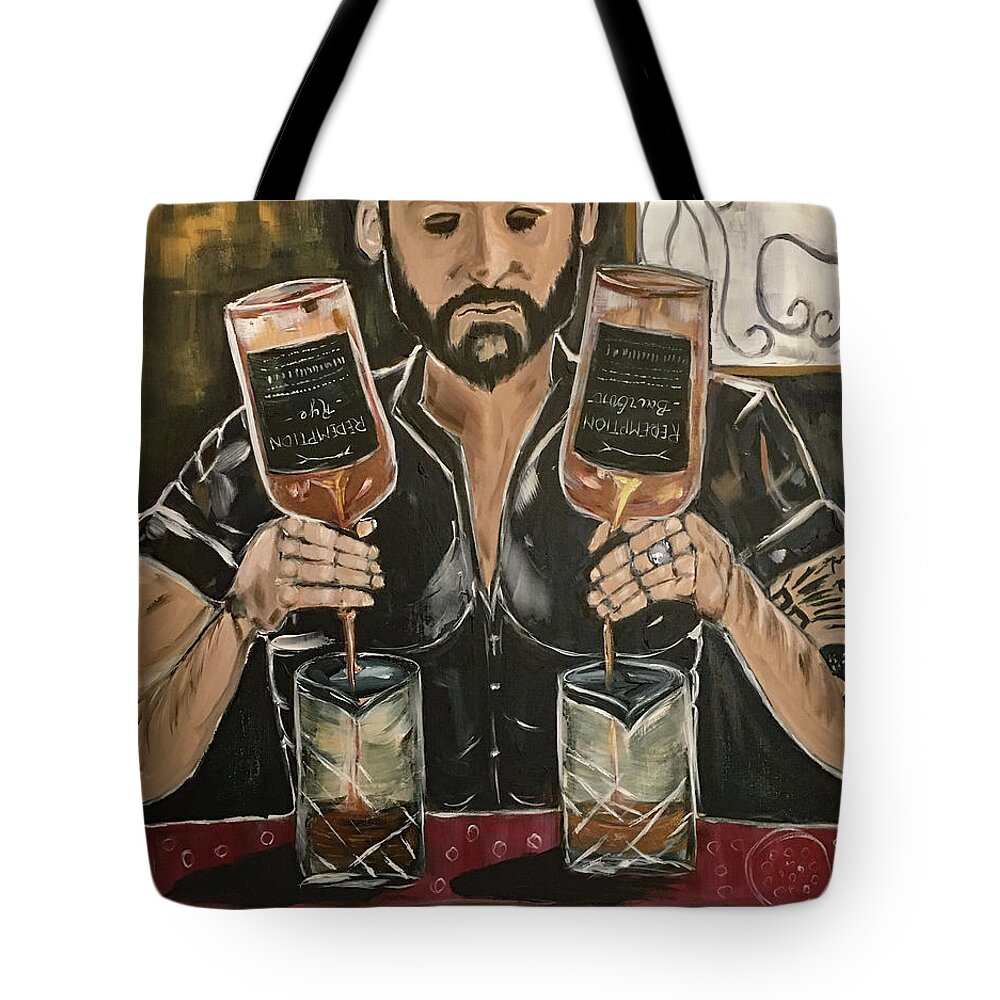 Bartender Tote Bag featuring the painting He's Crafty featuring Mark #1 by Roxy Rich