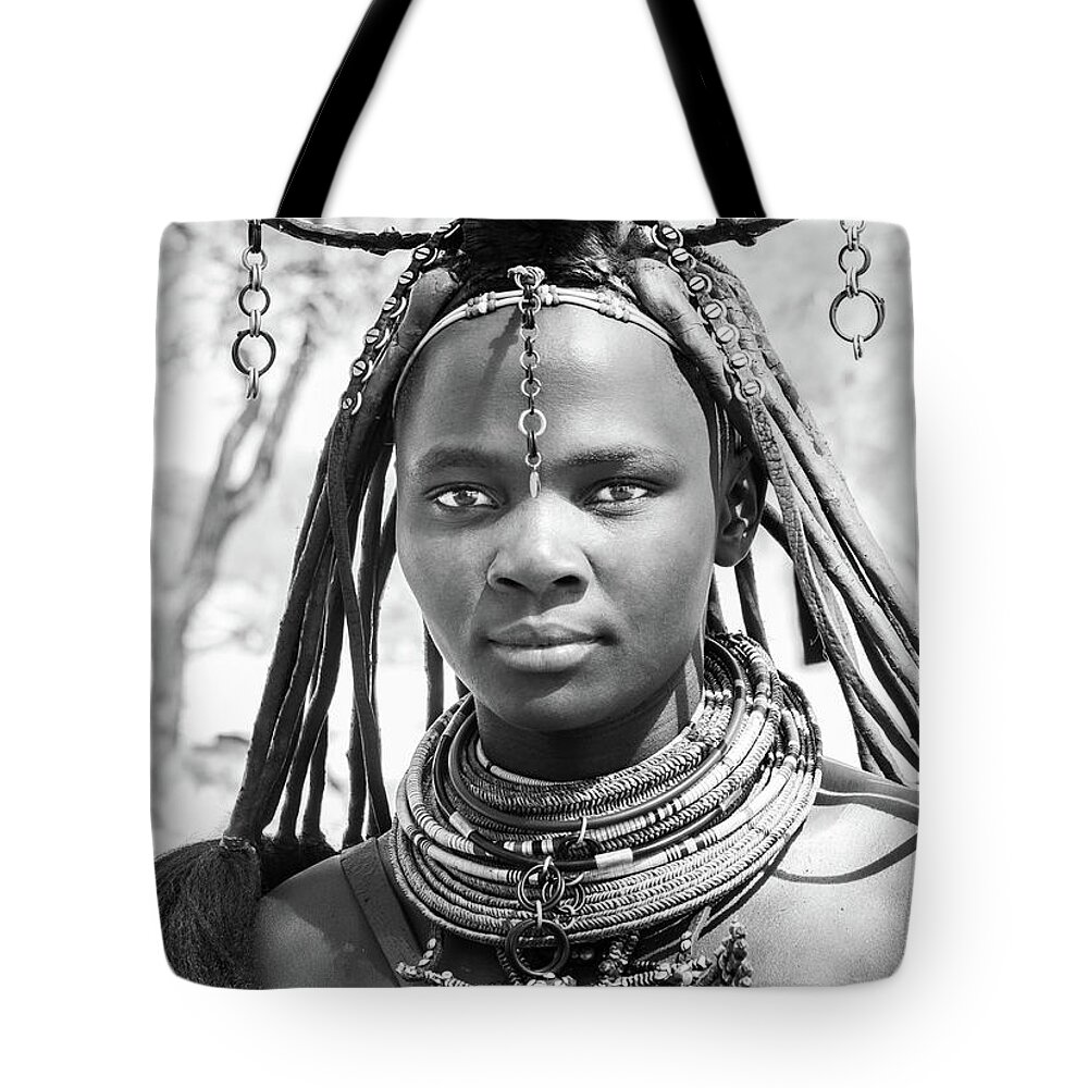 Portrait Tote Bag featuring the photograph Himba Girl #1 by Mache Del Campo