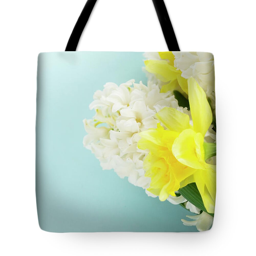 Easter Tote Bag featuring the photograph Hyacinth And Daffodils #1 by Anastasy Yarmolovich