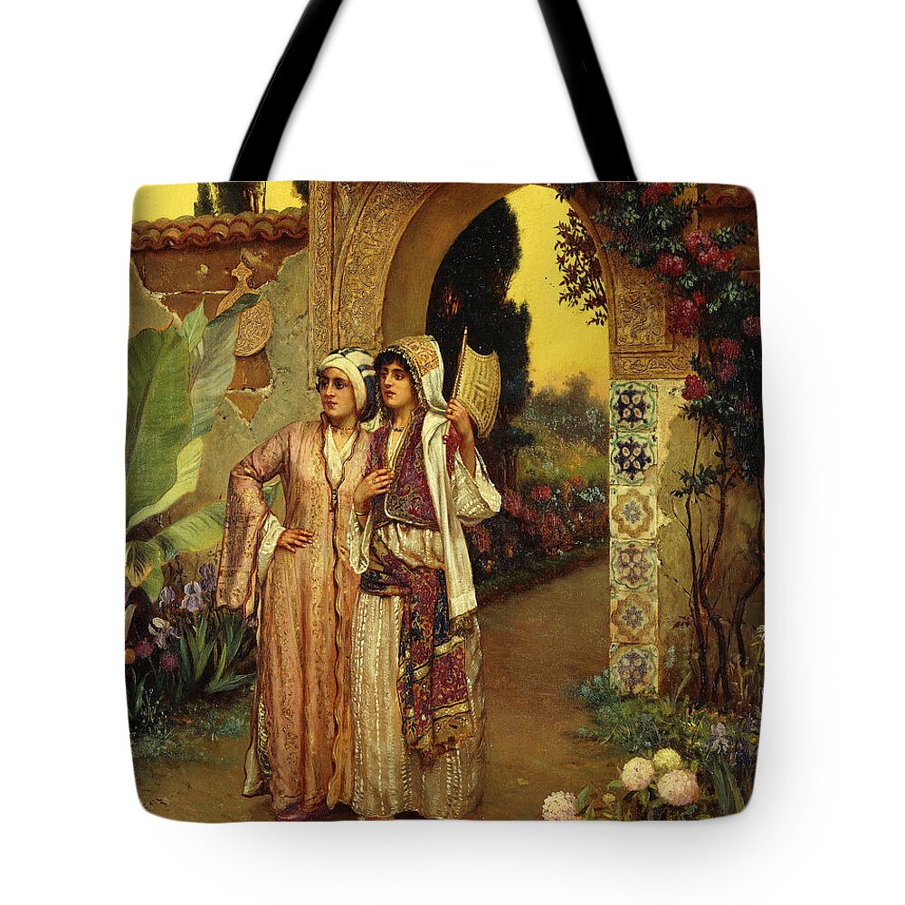 Harem Tote Bag featuring the painting In The Garden Of The Harem by Rudolphe Ernst