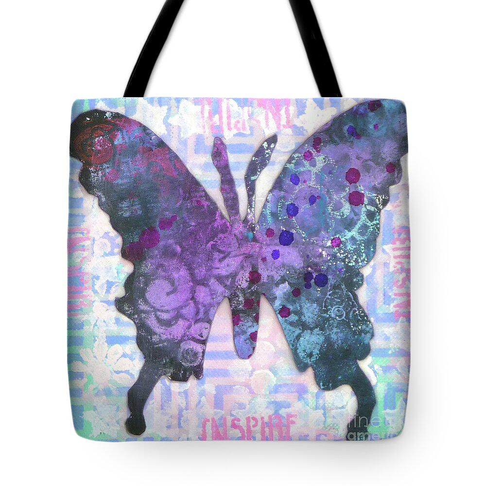Butterfly Tote Bag featuring the mixed media Inspire Butterfly #1 by Lisa Crisman