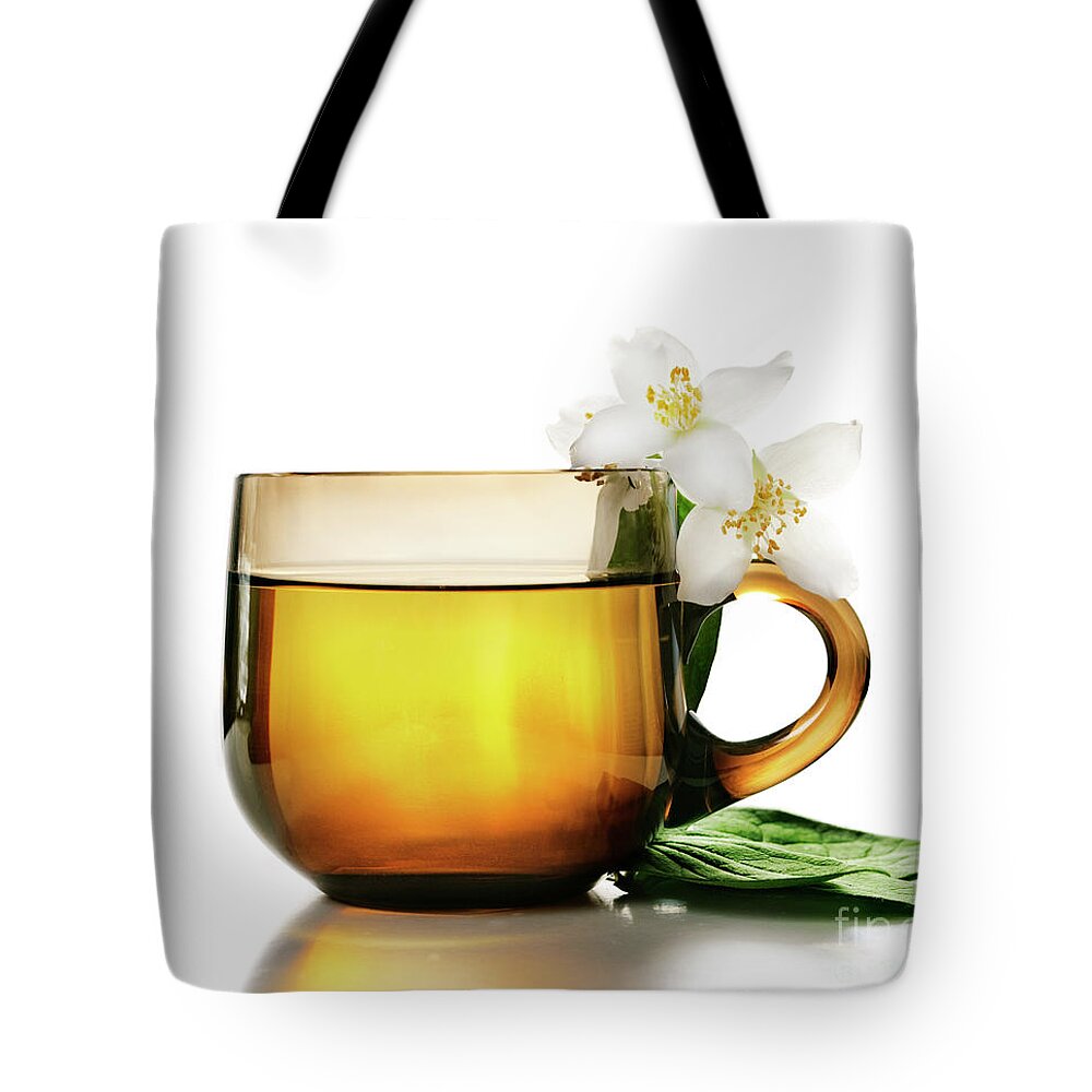 Tea Tote Bag featuring the photograph Jasmine Tea #1 by Jelena Jovanovic