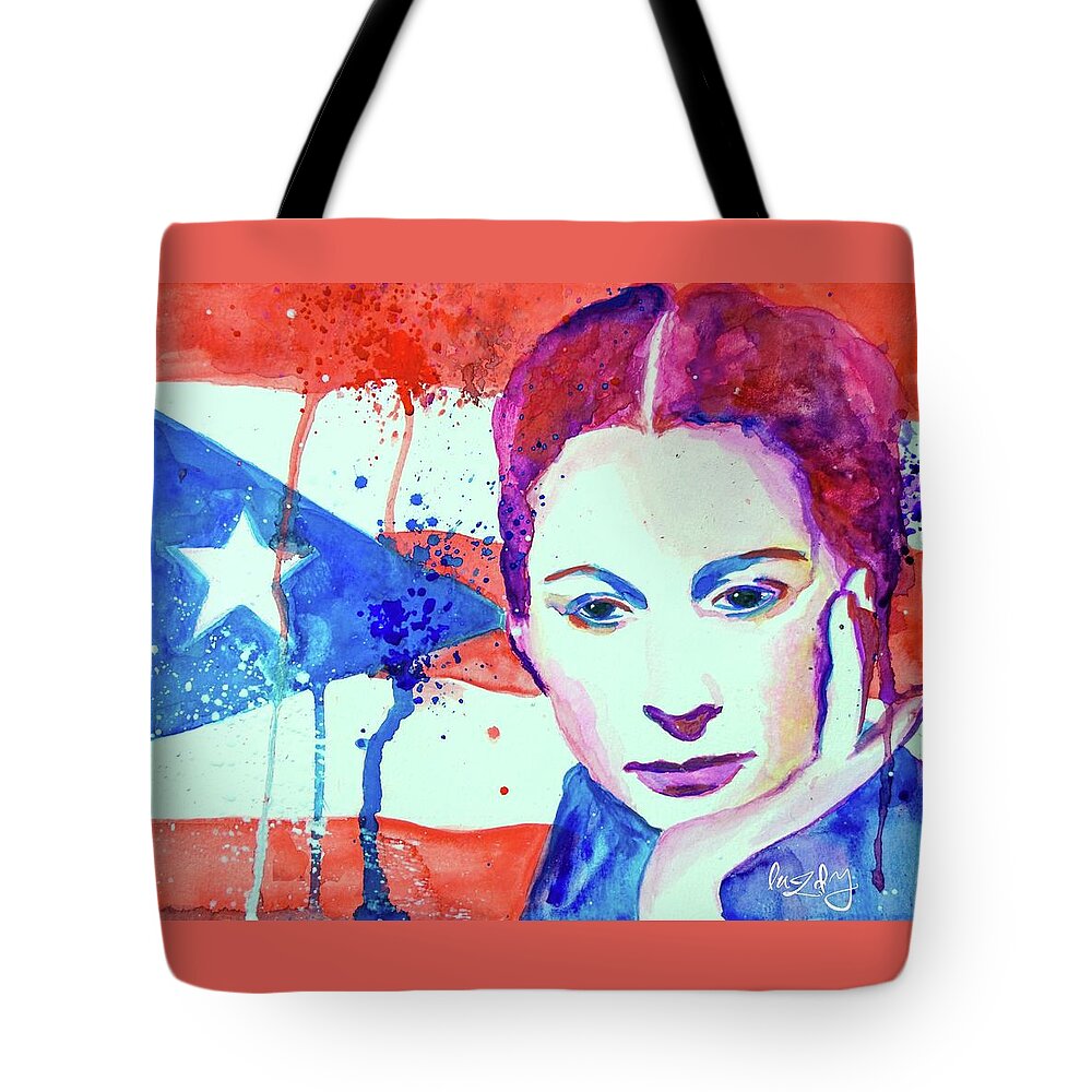 Julia De Burgos Tote Bag featuring the painting Julia de Burgos Hacia Tu Estrella #1 by Luzdy Rivera