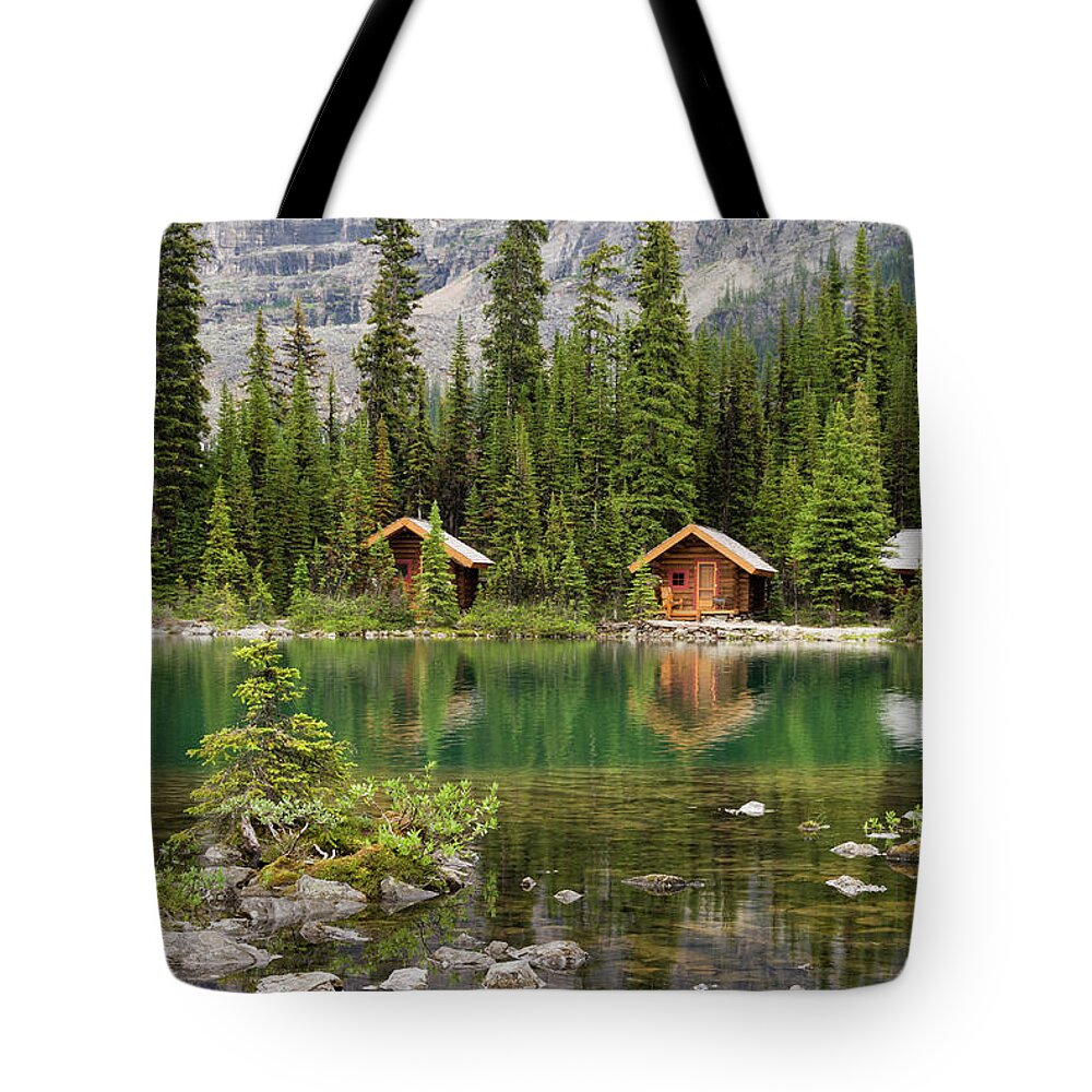 Scenics Tote Bag featuring the photograph Lake Ohara, Cabins #1 by John Elk Iii