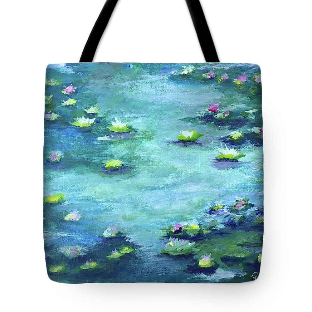 Water Lilies Tote Bag featuring the painting Lily Pond by Roxy Rich
