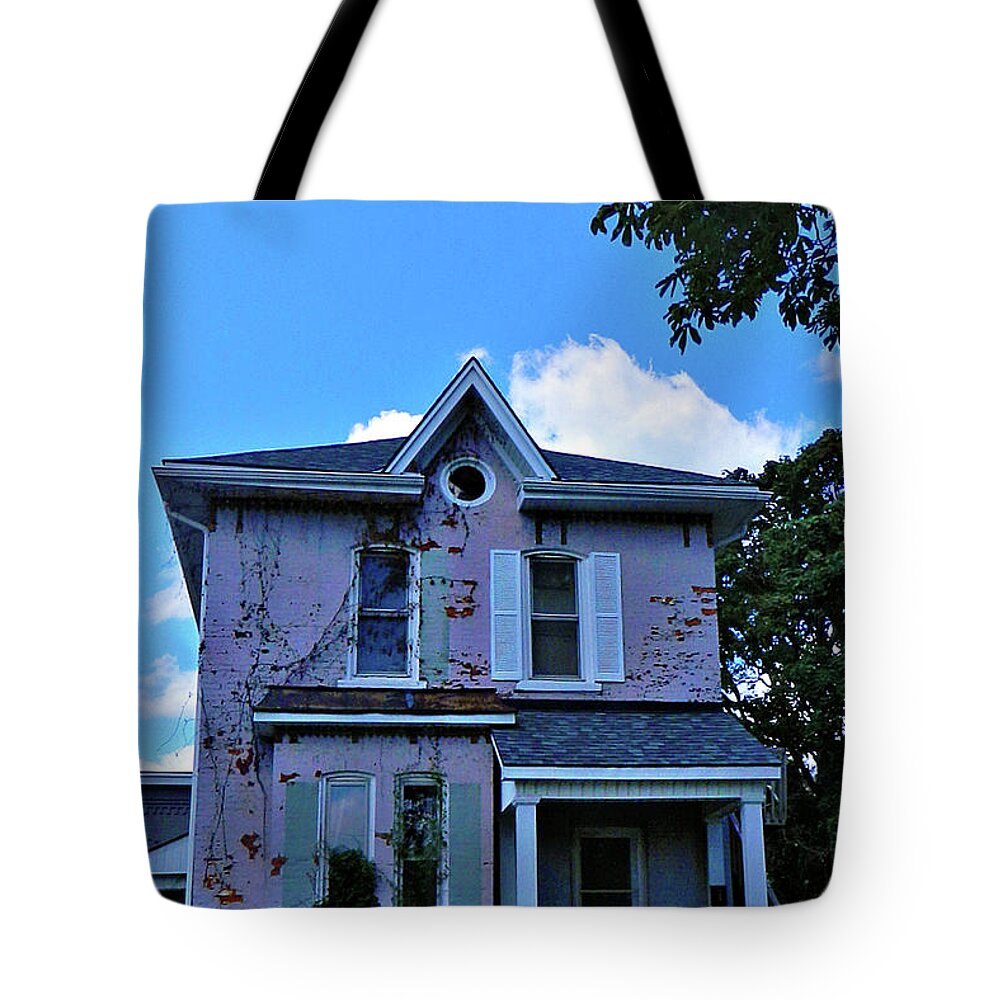 Little Pink Tote Bag featuring the photograph Little Pink Abandoned House #1 by Cyryn Fyrcyd