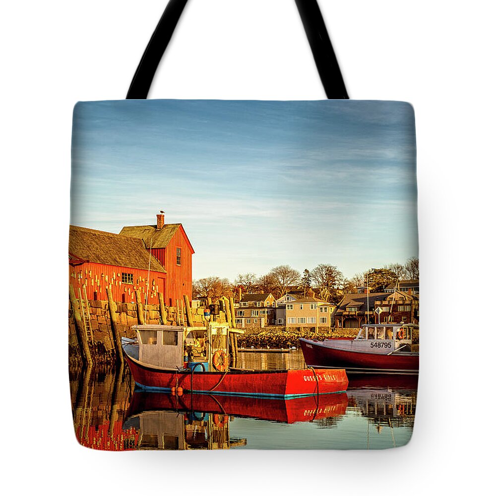 Massachusetts Tote Bag featuring the photograph Low Tide And Lobster Boats At Motif #1 by Jeff Sinon