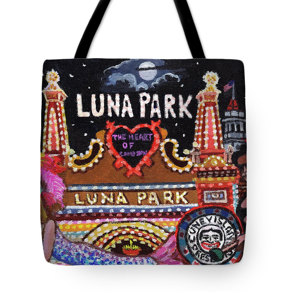 Luna Park Tote Bag featuring the painting Luna Park #1 by Bonnie Siracusa
