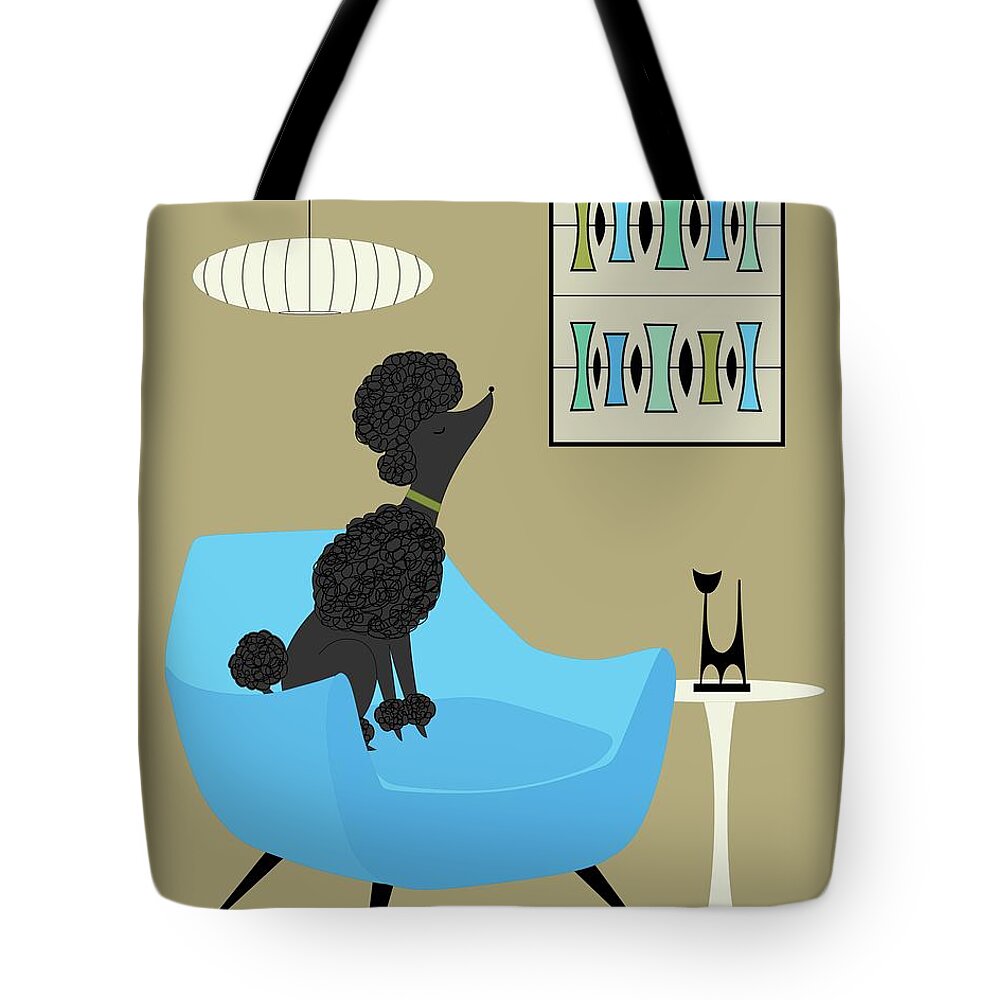 Mid Century Modern Tote Bag featuring the digital art Mid Century Modern Black Poodle #1 by Donna Mibus