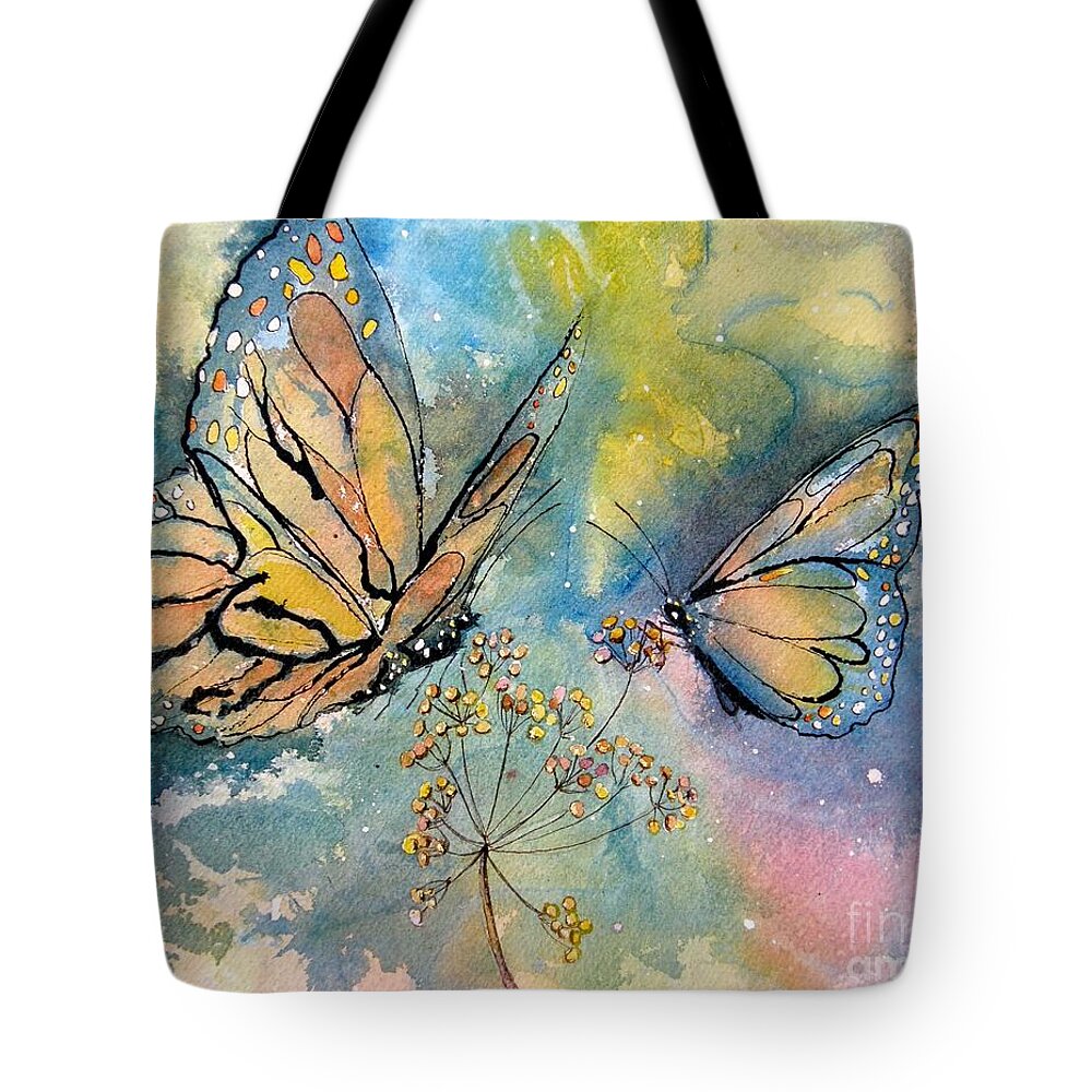 Monarchs Tote Bag featuring the painting Monarch Butterflies by Midge Pippel