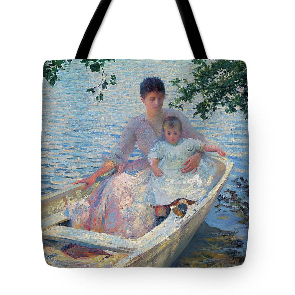 America Tote Bag featuring the painting Mother and Child in a Boat #1 by Edmund Charles Tarbell