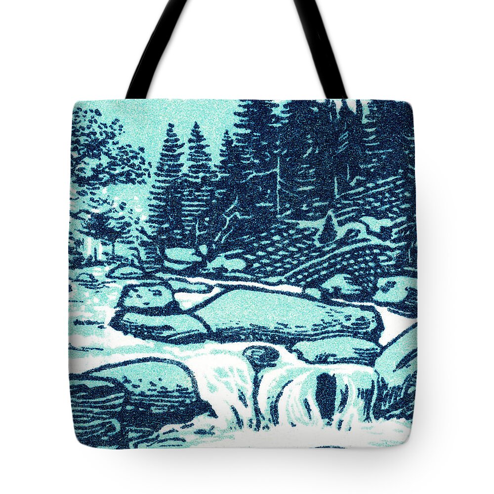 River Rapids Illustration Tote Bags