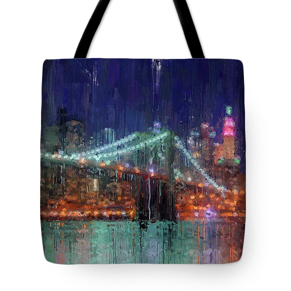 New York Panorama Tote Bag featuring the painting New York Panorama - 30 #1 by AM FineArtPrints