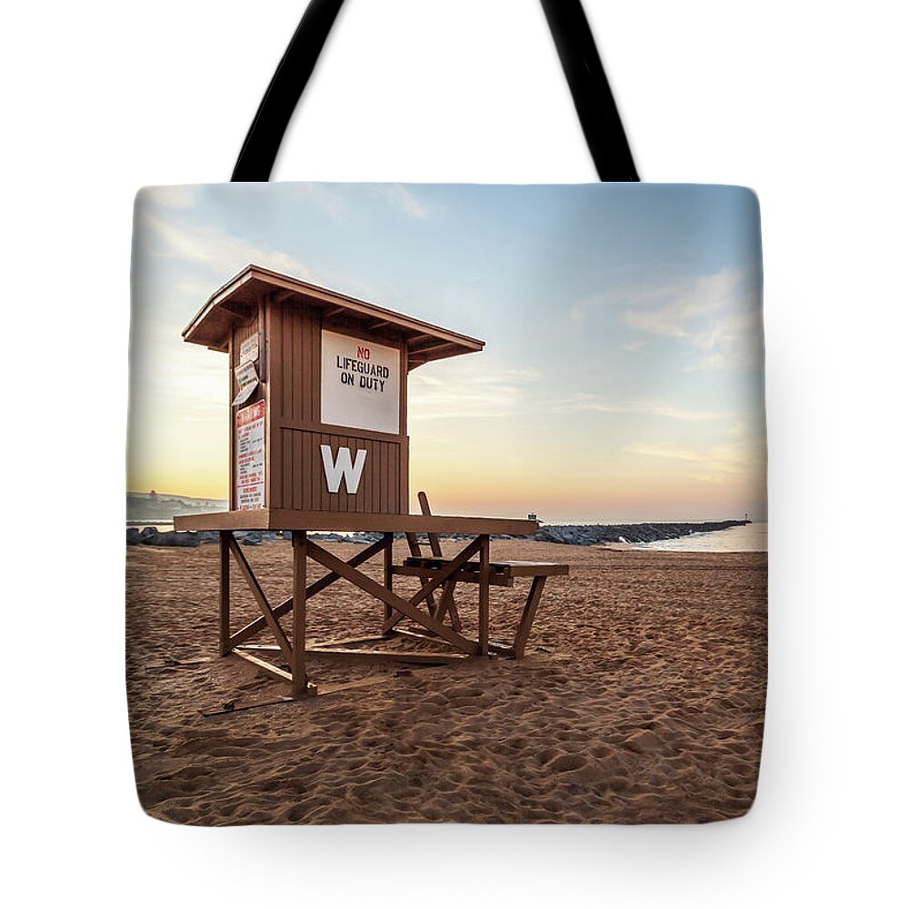 America Tote Bag featuring the photograph Newport Beach Wedge Lifeguard Tower W Sunrise Photo #2 by Paul Velgos