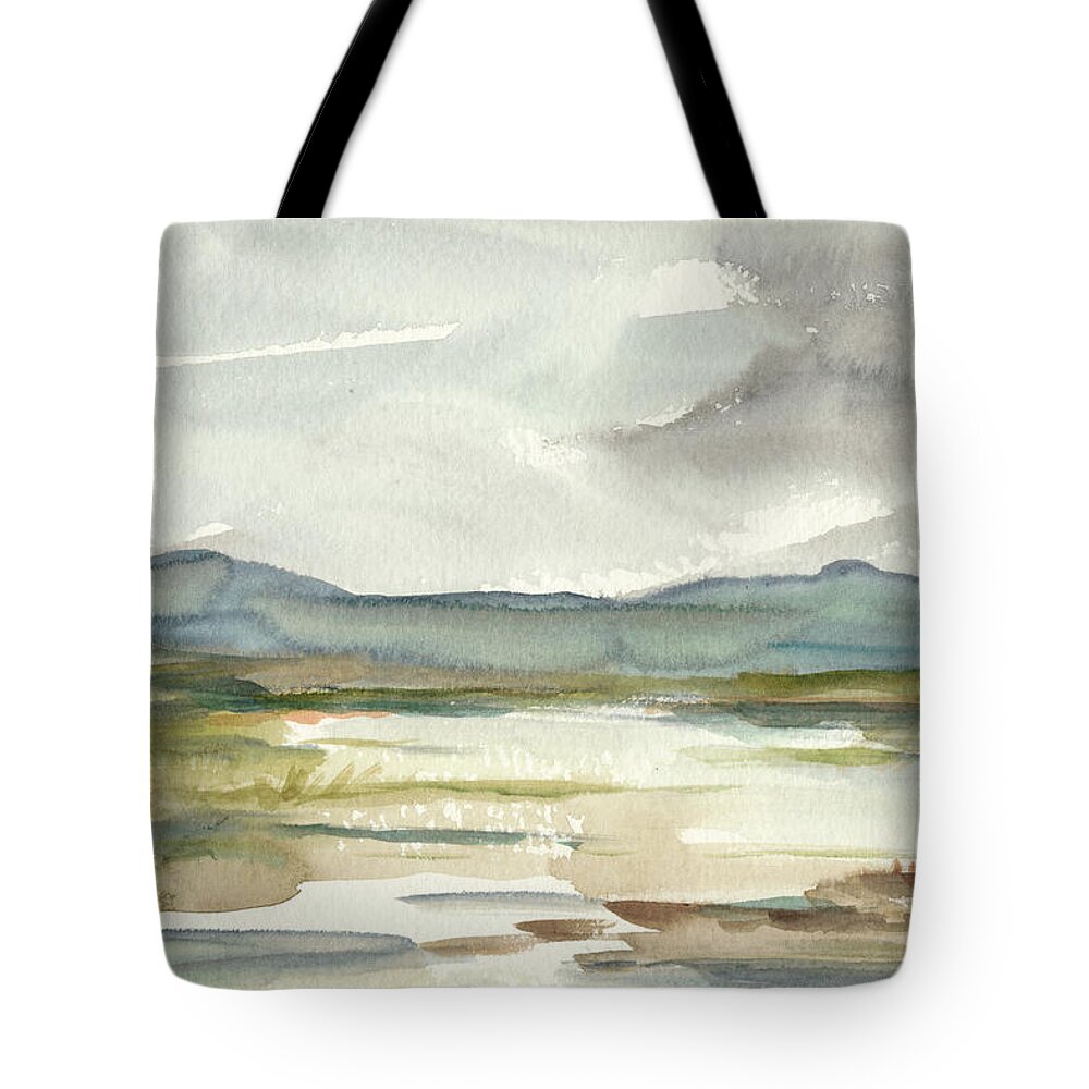Landscapes Tote Bag featuring the painting Overcast Wetland I #1 by Ethan Harper