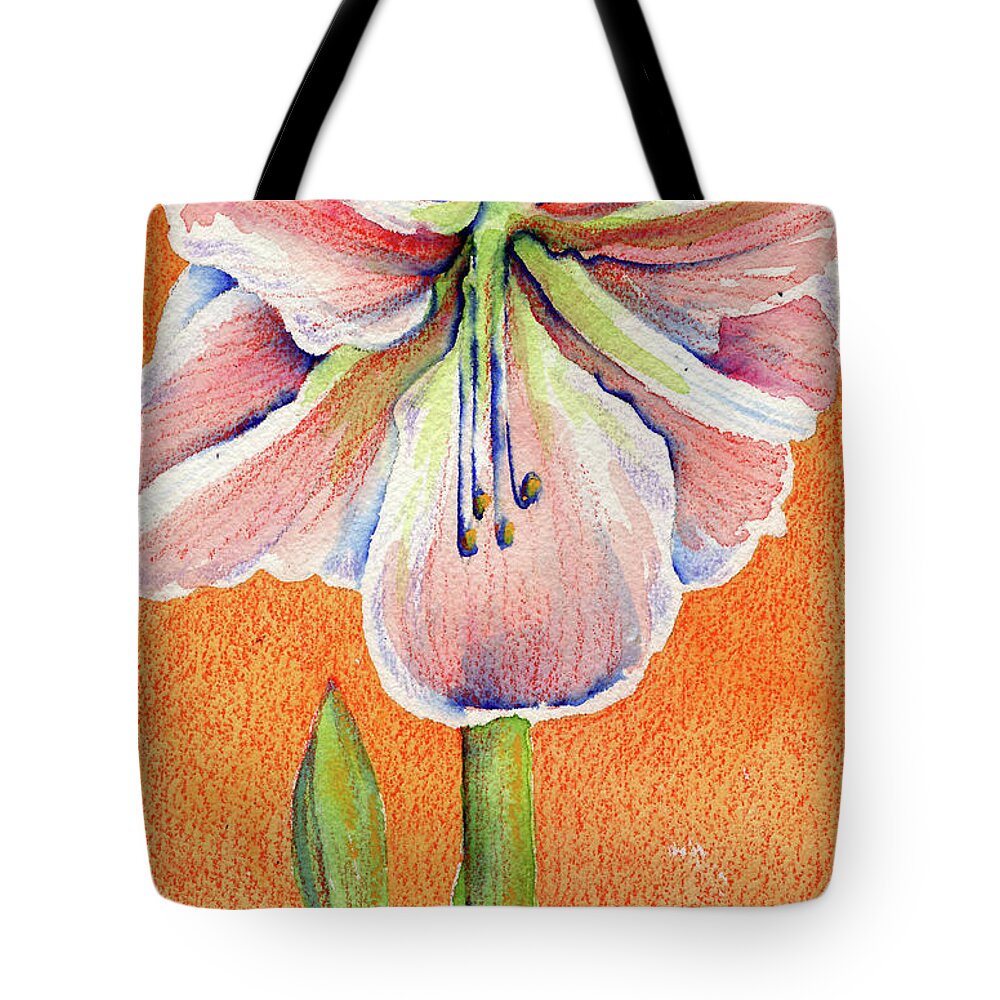 Amaryllis Tote Bag featuring the painting Pink Amaryllis by AnneMarie Welsh