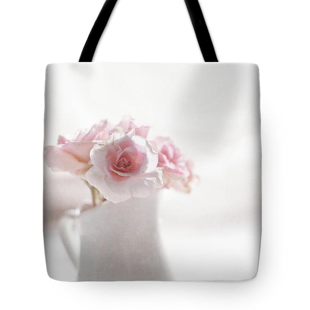 White Background Tote Bag featuring the photograph Pink Roses #1 by Jill Ferry
