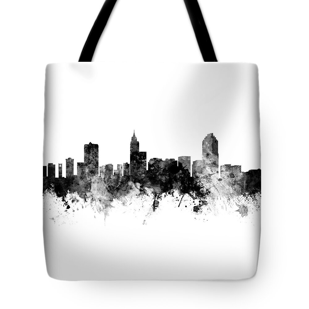 Raleigh Tote Bag featuring the digital art Raleigh North Carolina Skyline Panoramic by Michael Tompsett