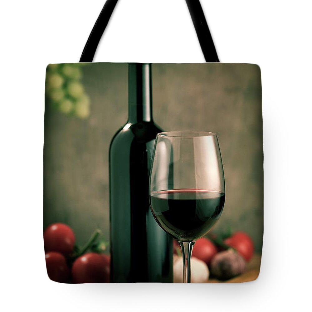 Cheese Tote Bag featuring the photograph Red Wine And Food, Italian Style #1 by Kontrast-fotodesign