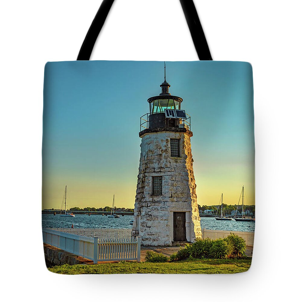 Estock Tote Bag featuring the digital art Rhode Island, Newport, Goat Island, Newport Island Light #1 by Lumiere