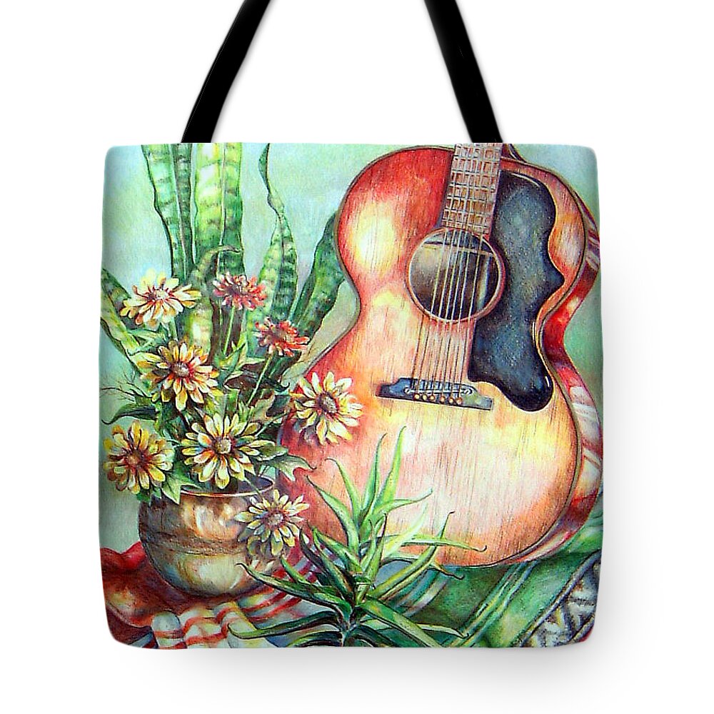 Gibson Guitar Tote Bag featuring the painting Room for Guitar by Linda Shackelford
