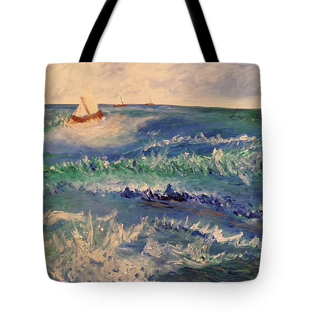 Rough Waters Tote Bag featuring the painting Rough Sailing on the Gulf of Mexico by Susan Grunin