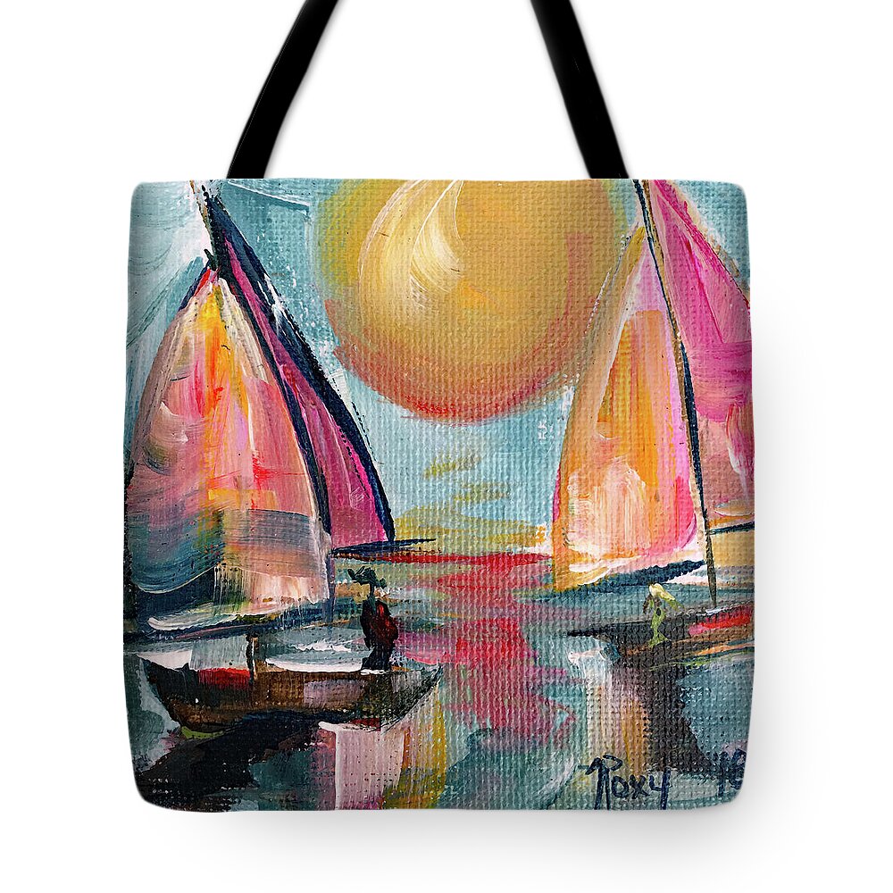 Harbor Tote Bag featuring the painting Sail away with me by Roxy Rich