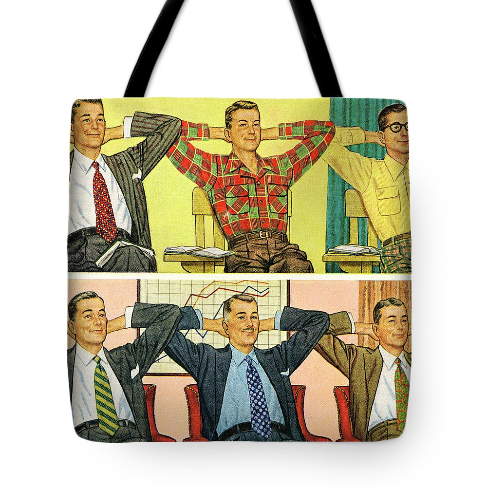 Accessories Tote Bag featuring the drawing Schoolmates to Businessmen #1 by CSA Images