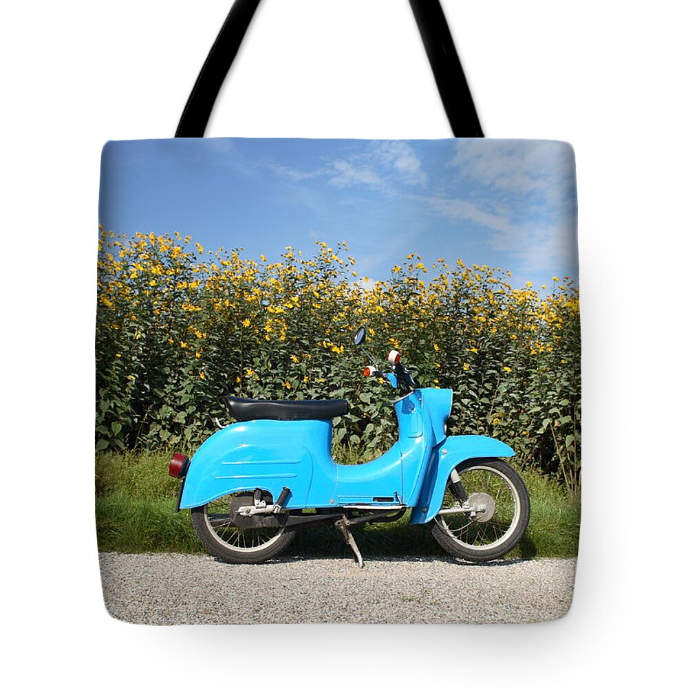 Non-urban Scene Tote Bag featuring the photograph Scooter From 1973 #1 by Pannonia