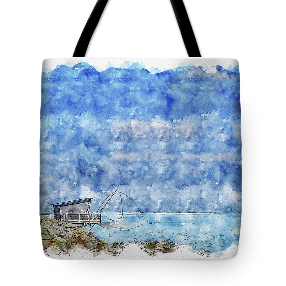 Sea Tote Bag featuring the digital art Sea #watercolor #sketch #sea #water #1 by TintoDesigns
