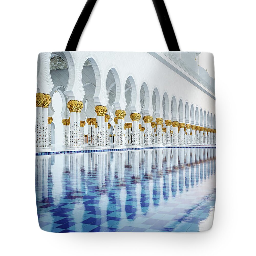 Symmetry Tote Bag featuring the photograph Sheikh Zayed Grand Mosque by Nicole Young