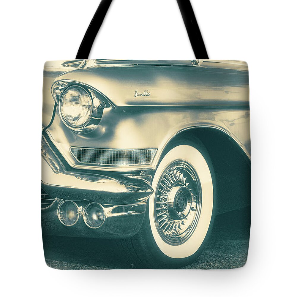 Estock Tote Bag featuring the digital art Side View Of 1950's Cadillac Seville #1 by Laura Diez