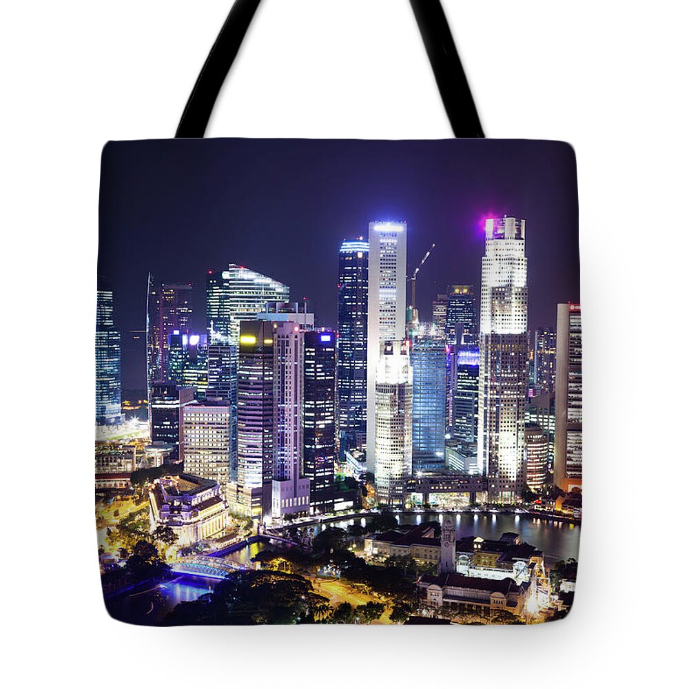 Downtown District Tote Bag featuring the photograph Singapore Skyline #1 by Tomml