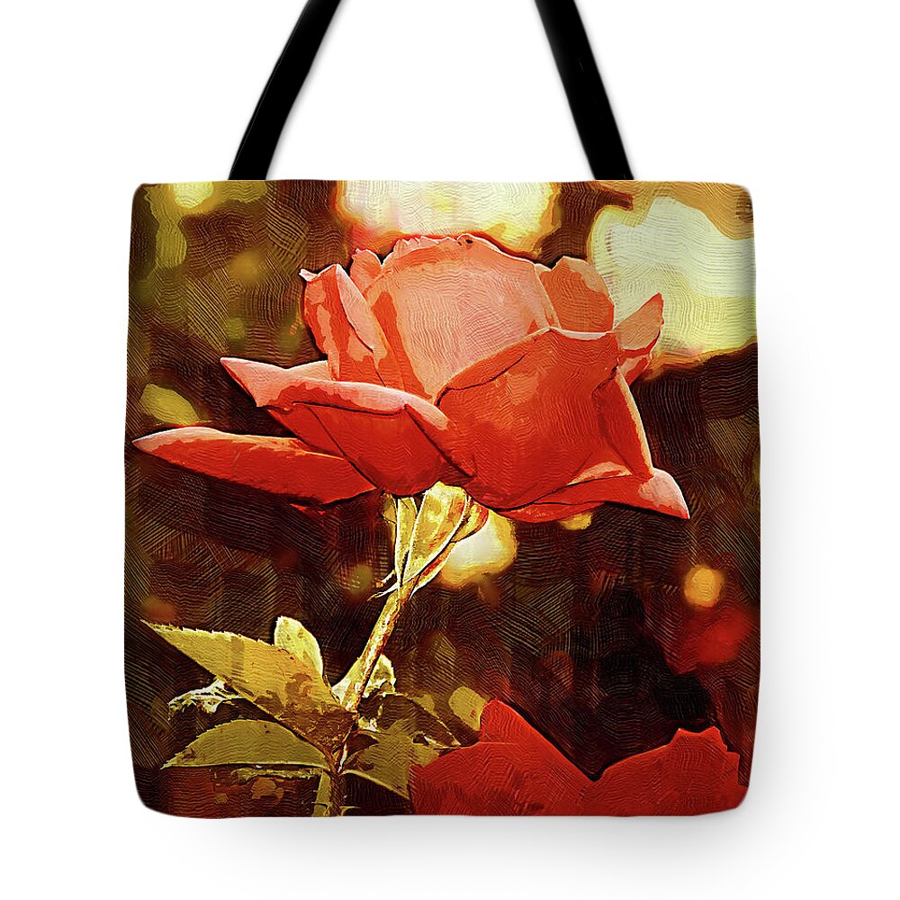 Rose Tote Bag featuring the digital art Single Rose Bloom In Gothic by Kirt Tisdale