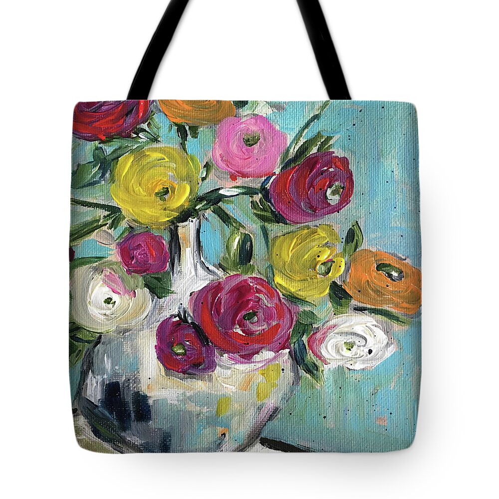 Ranunculas Tote Bag featuring the painting Smiling Ranunculas by Roxy Rich