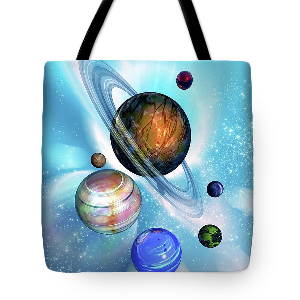 Concepts & Topics Tote Bag featuring the digital art Solar System, Artwork #1 by Victor Habbick Visions