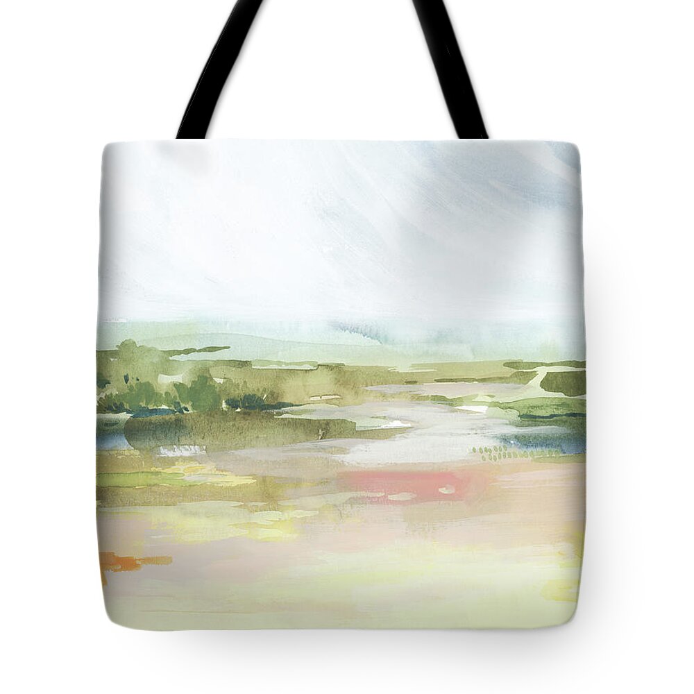 Landscapes & Seascapes+coastal & Seascapes Tote Bag featuring the painting Sunlit Marsh II by Grace Popp