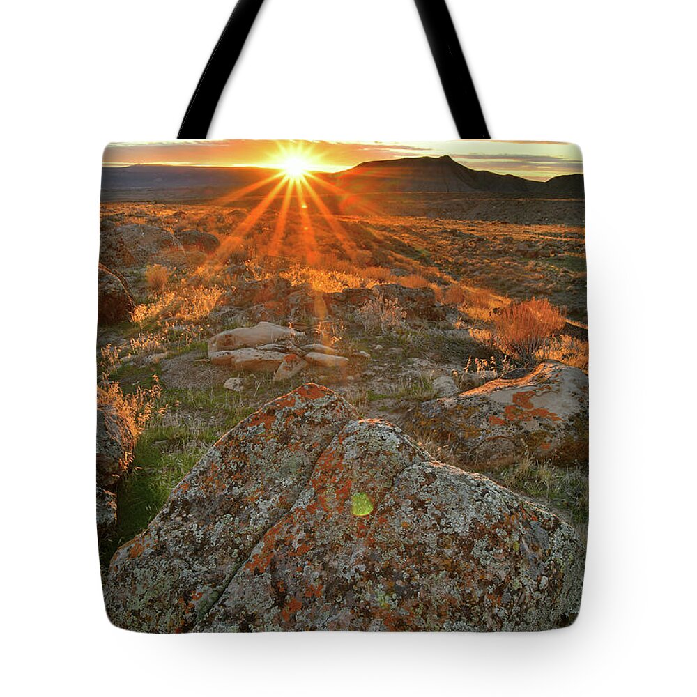 Book Cliffs Tote Bag featuring the photograph Sunset Light on Book Cliff Boulders #1 by Ray Mathis