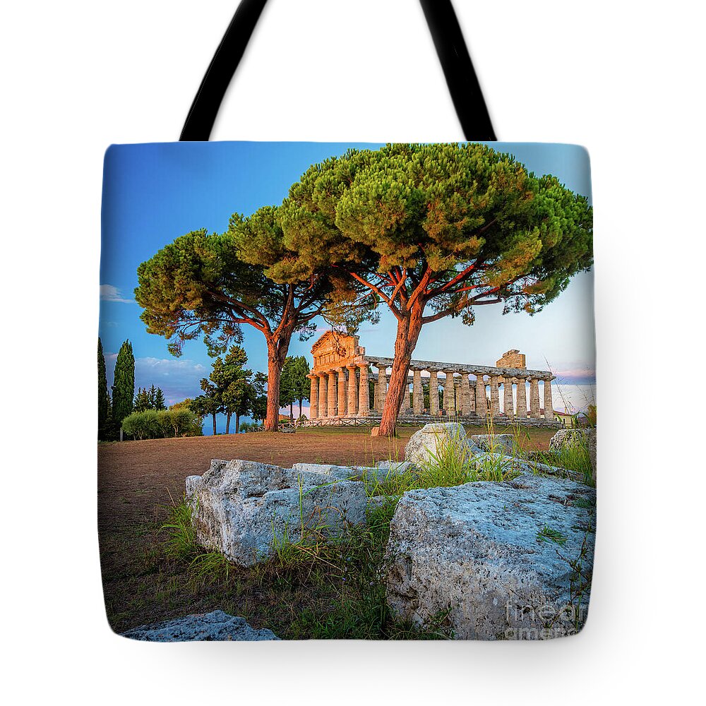 Campagnia Tote Bag featuring the photograph Temple of Athena Columns #1 by Inge Johnsson