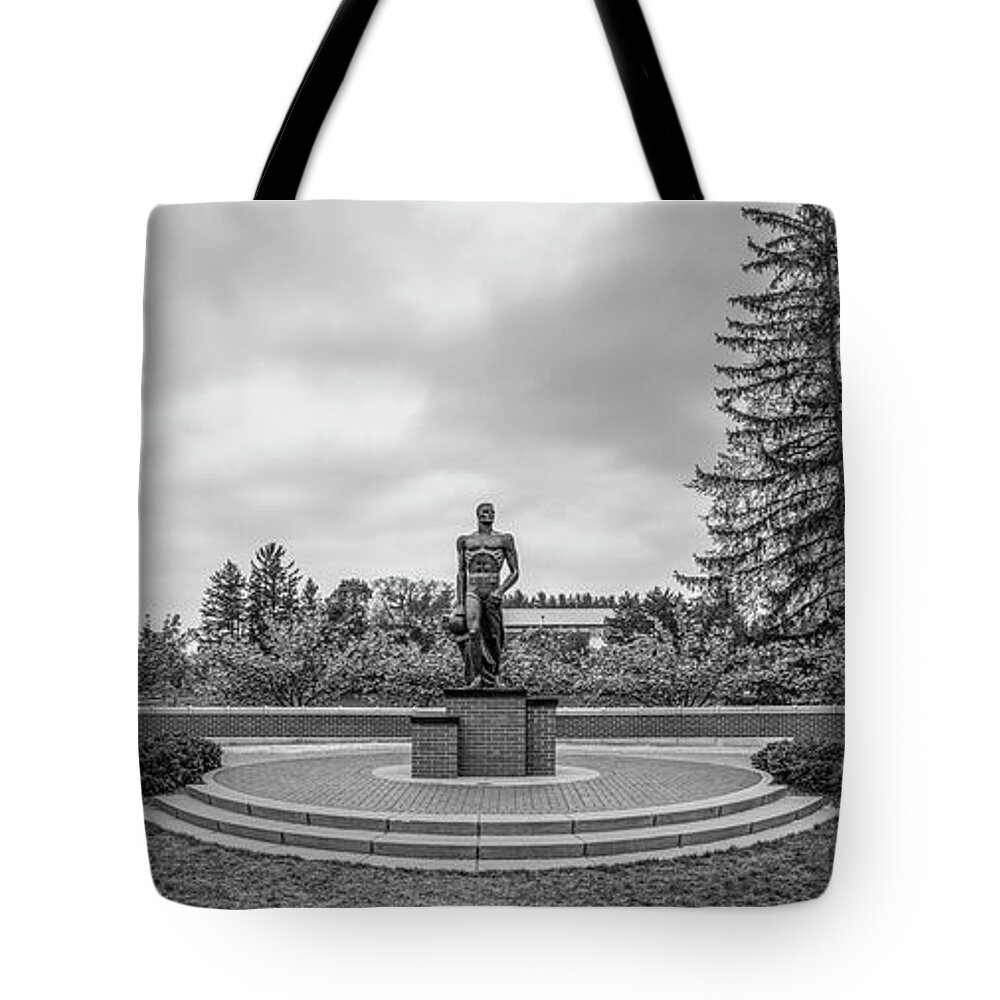 The Spartan Statue Tote Bag featuring the photograph The Spartan Statue Black and White #1 by John McGraw