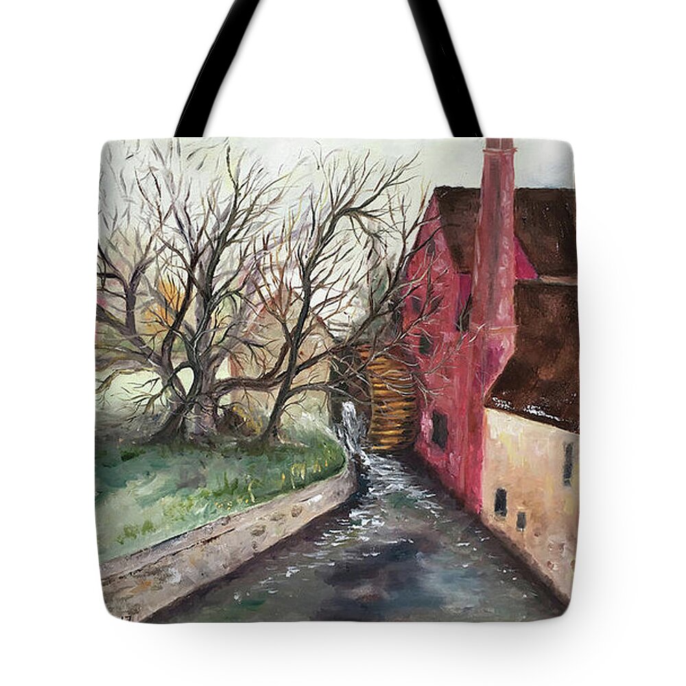 Castle Combe Tote Bag featuring the painting The Water Wheel by Roxy Rich