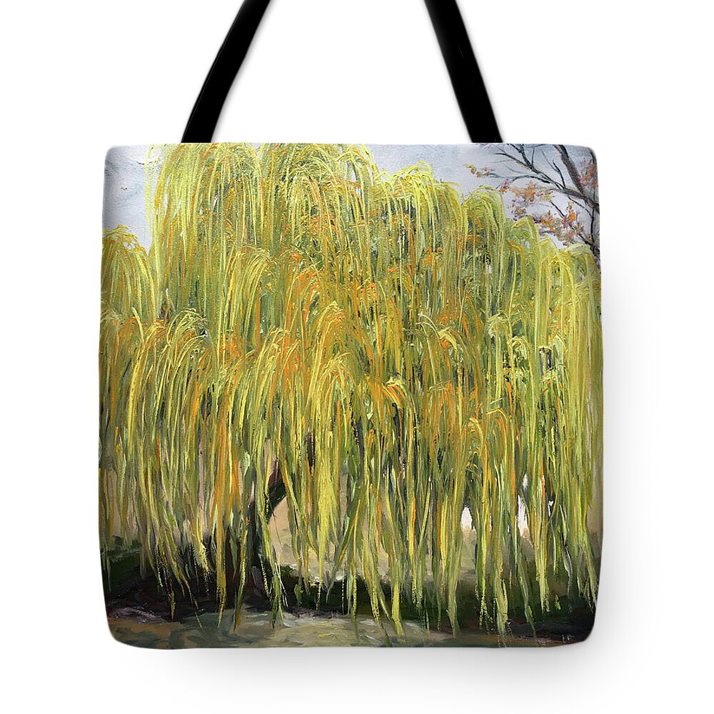 Weeping Willow Tote Bag featuring the painting The Willow Tree #1 by Roxy Rich