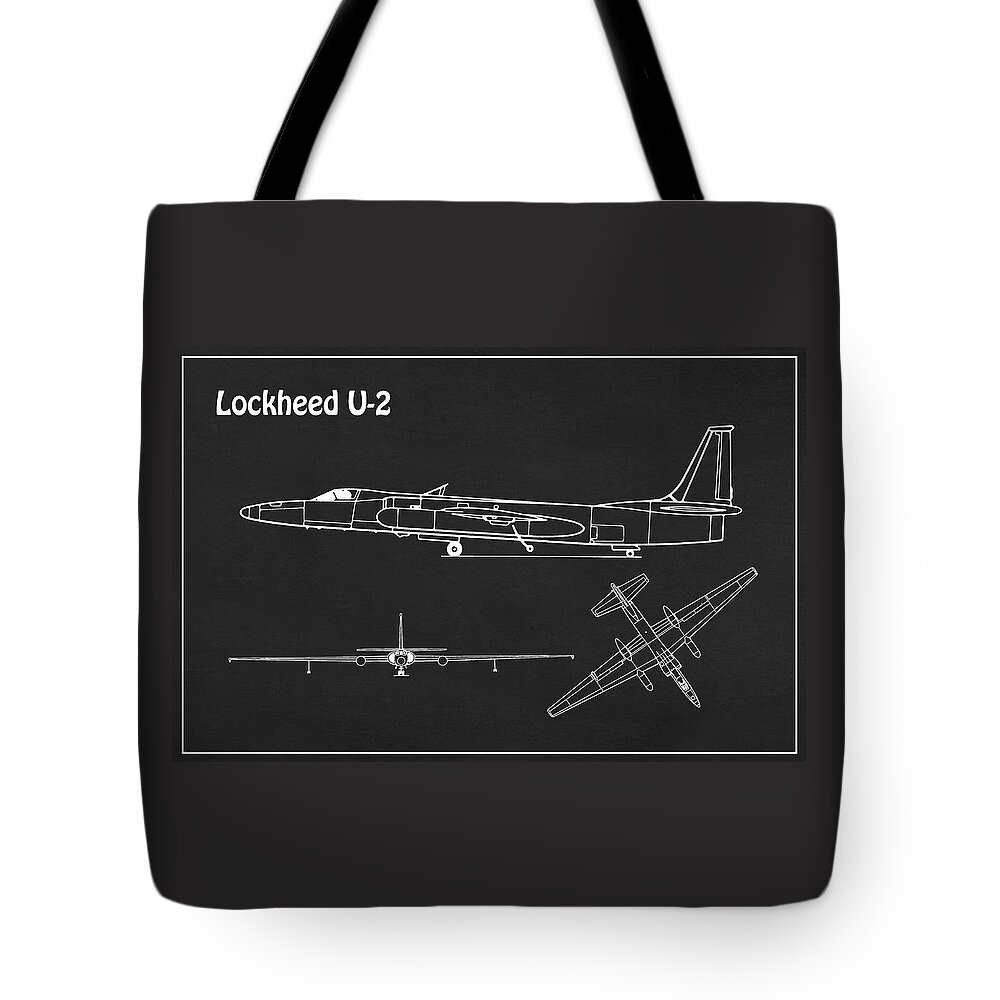 U-2 Tote Bag featuring the drawing Lockheed U-2 Dragon Lady - Airplane Blueprint Drawing Plans - PL by SP JE Art
