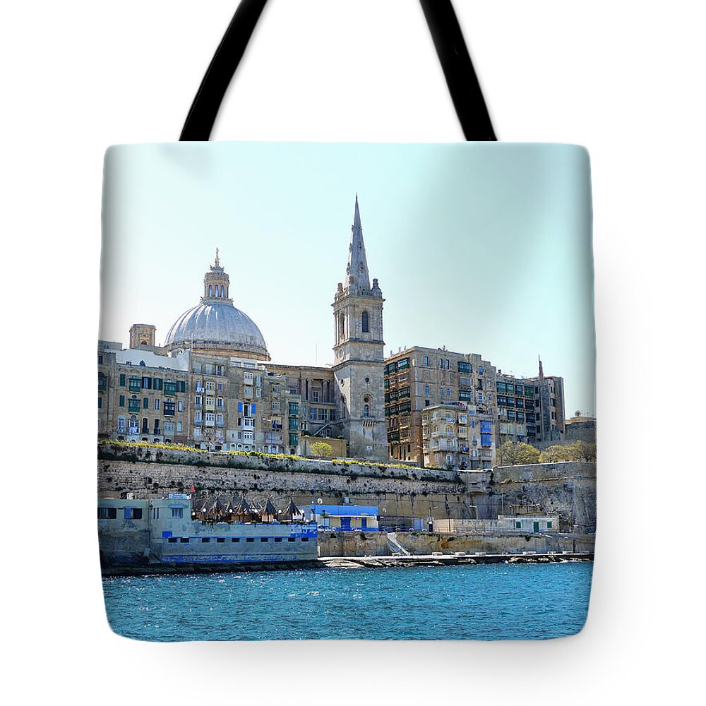 Clear Sky Tote Bag featuring the photograph View From Grand Harbour To Valletta #1 by Rolfo Rolf Brenner