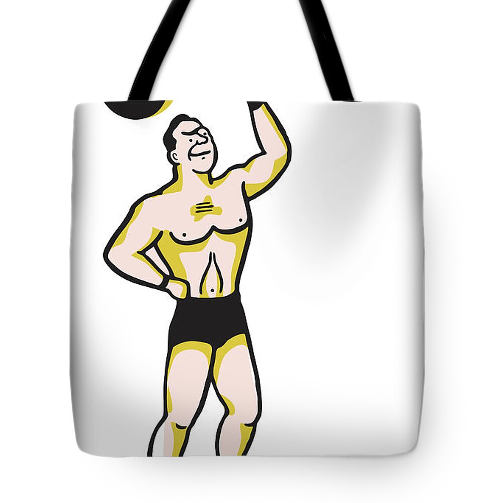 Adult Tote Bag featuring the drawing Weightlifter with Barbell Over Head #1 by CSA Images