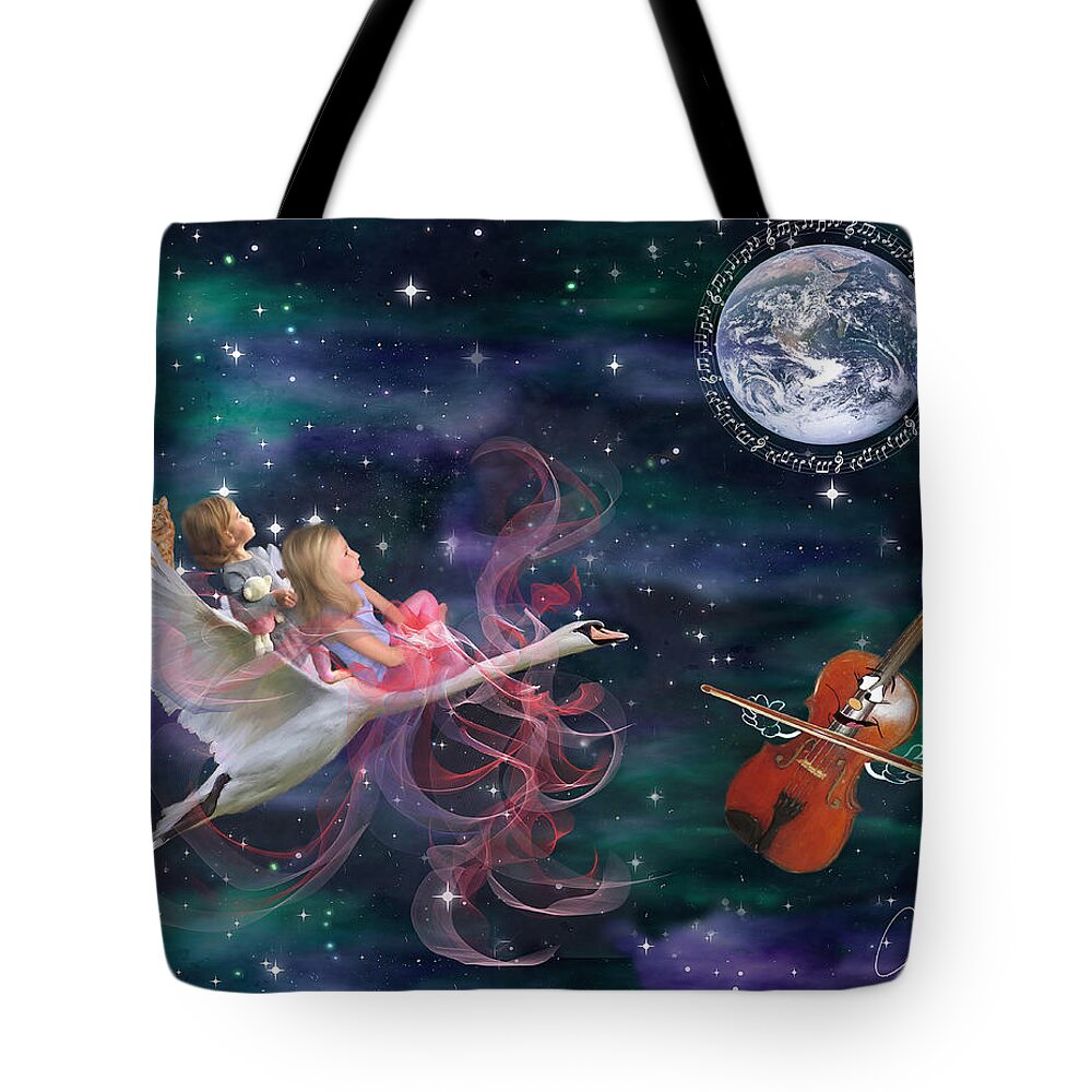 Children's Paintings Tote Bag featuring the mixed media We're Off on a Journey by Colleen Taylor
